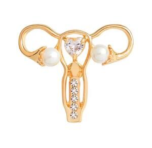 Gold Medical OBGYN Crystal Pearl Womb Enamel Pins 249